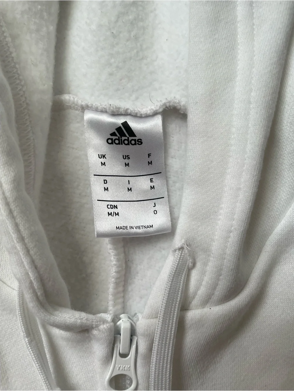 Adidas White Full-Zip Hooded Jacket with Black Logo small Blue Stain